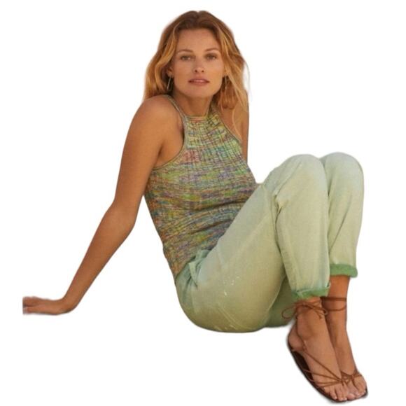 Anthropologie High Neck Knit Green Multi Color Tank Top size small - Picture 3 of 12